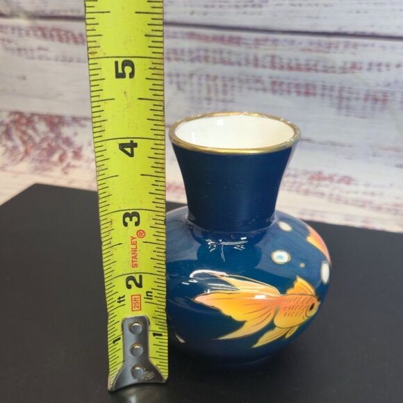 Vintage Japanese Bud vase Goldfish cobalt blue hand painted  fish - Picture 10 of 10